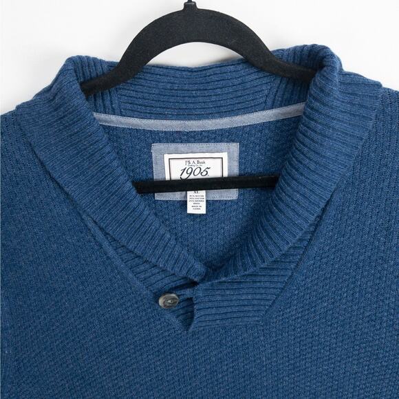Jos. A. Bank Merino Wool Shawl Collar Sweater Men’s XL Slim Fit Navy Ribbed Knit - Picture 2 of 12